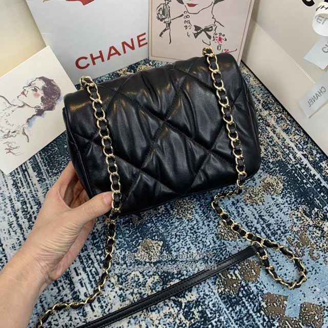 Chanel女包 香奈兒專櫃最新款菱格泡泡包 Chanel黑色羊皮口蓋包 AS2232  djc4308